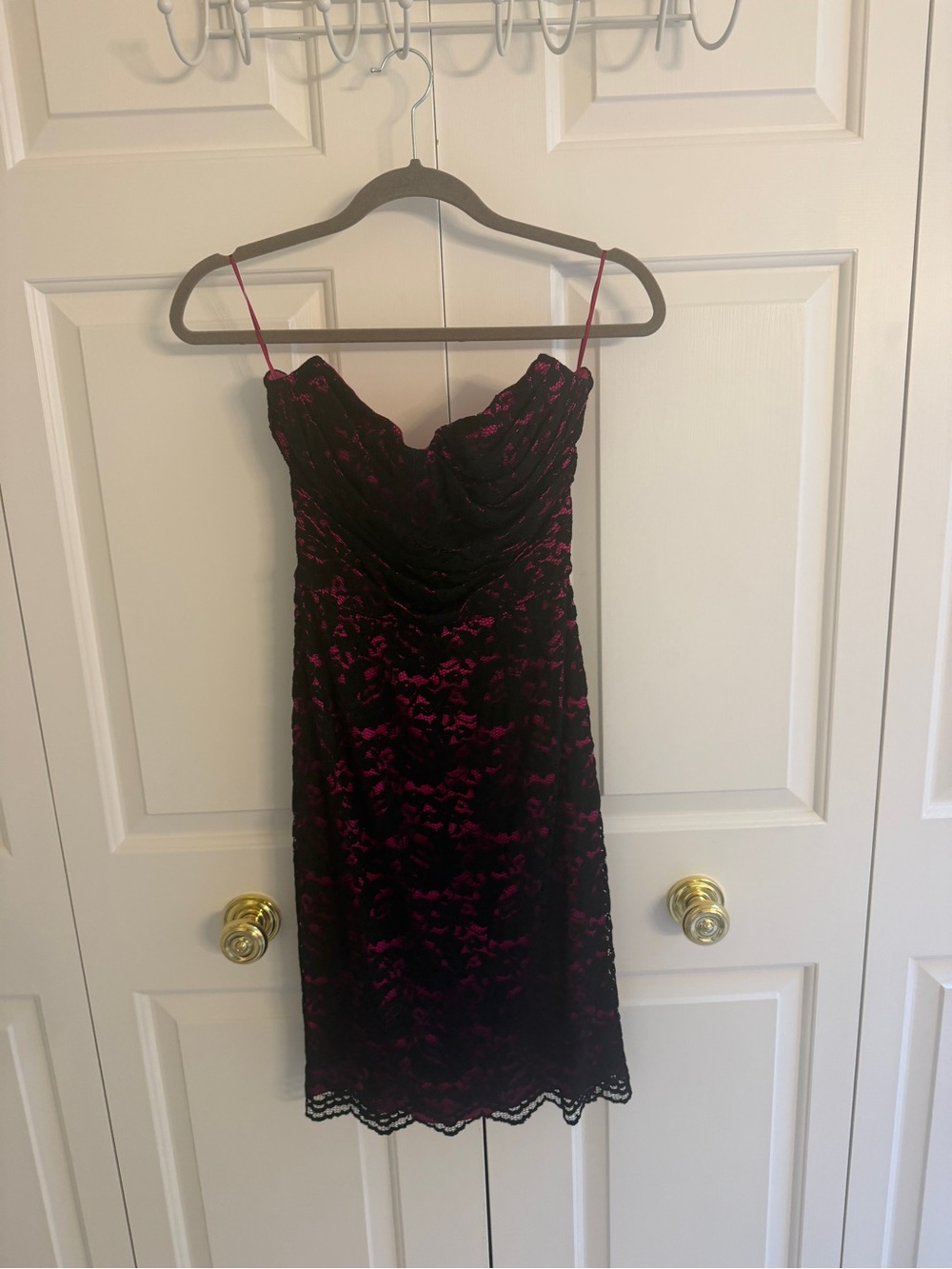 Dolce & Gabbana Black Floral Lace Dress with Hot Pink Underlay Size 40.